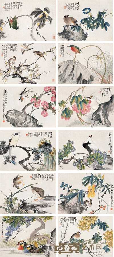 王礼 花鸟册页 册页(十二开) 32×43cm×12